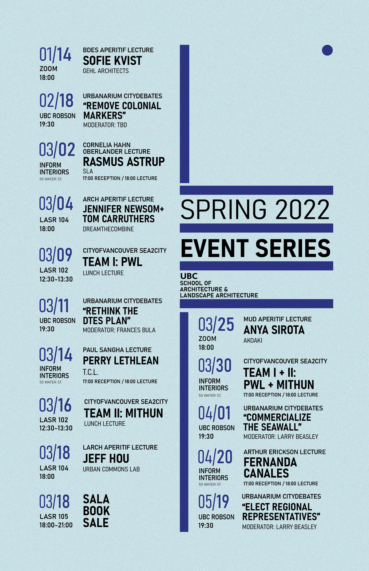 UBC SALA Lecture Series – Multiple Dates